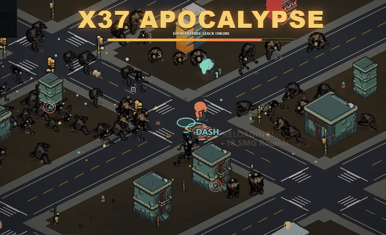 Animated HordeRazer gameplay showing a swarm crossing an intersection